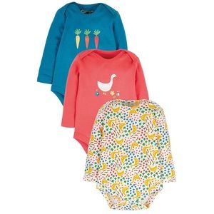 Frugi Multi Pack Super Special 3 Pack Body One Piece Long Sleeve Geese 3-6 Month